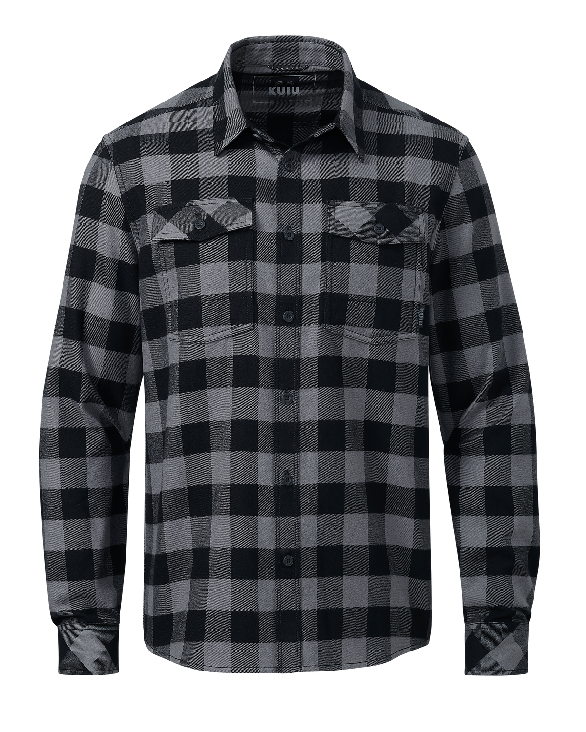 Front of Field Flannel Shirt in Gunmetal Gray Buffalo Check
