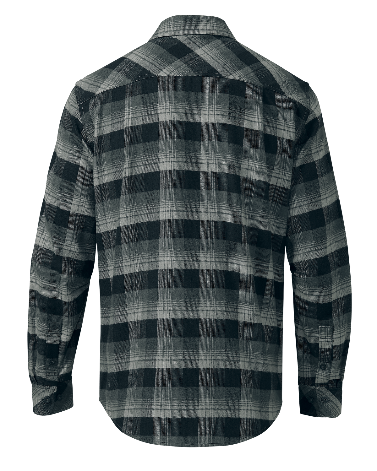 Back of Field Flannel Shirt in Grey Shadow Blockline