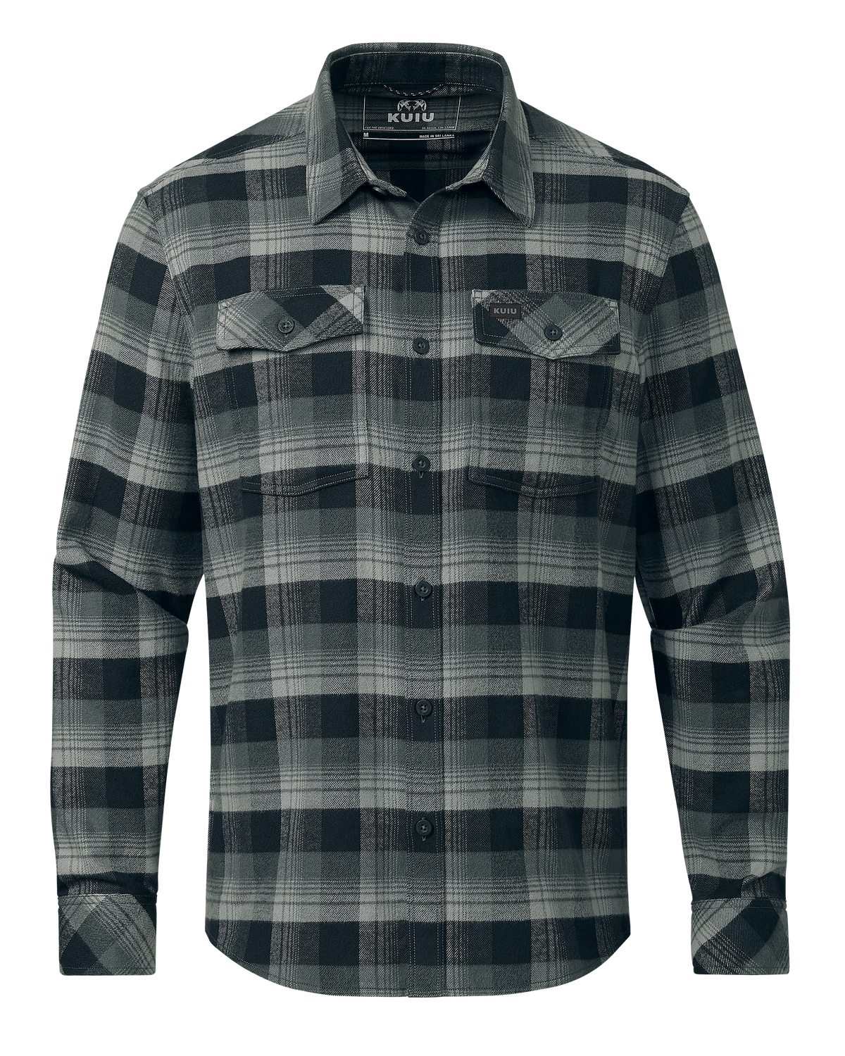 Front of Field Flannel Shirt in Grey Shadow Blockline