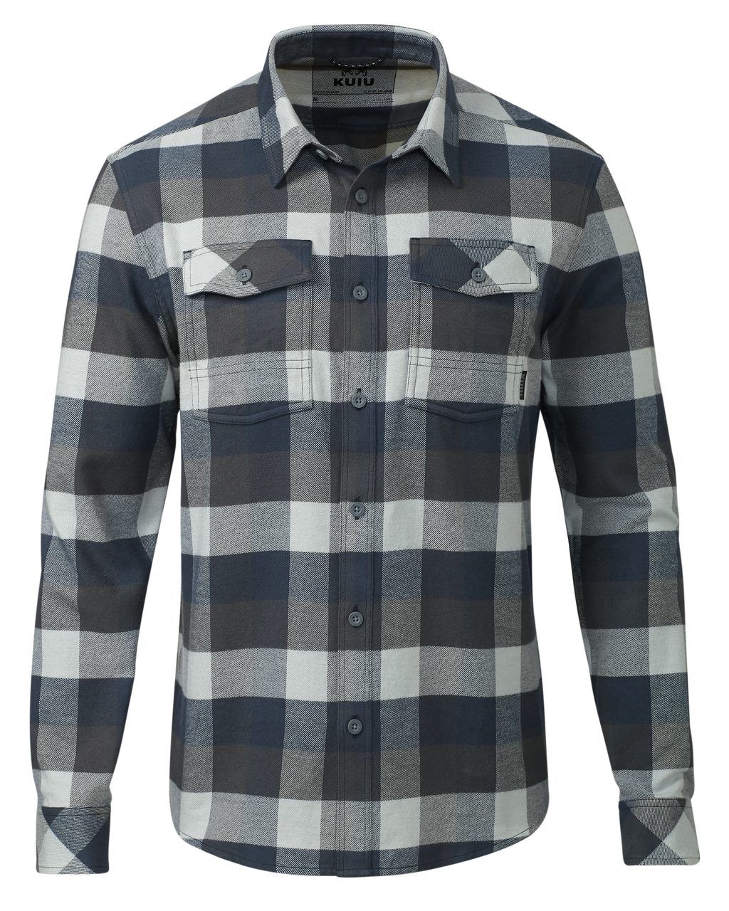 Front of Field Flannel in Steel Blue Trio