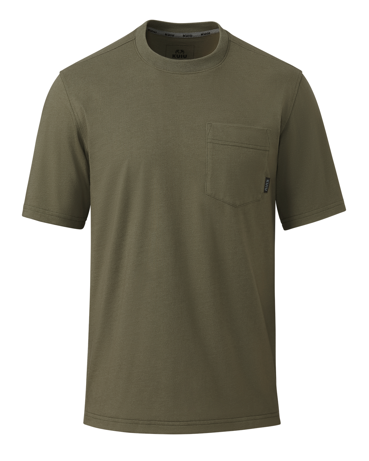 Front of Workgrade Short Sleeve Pocket Crew in Evergreen