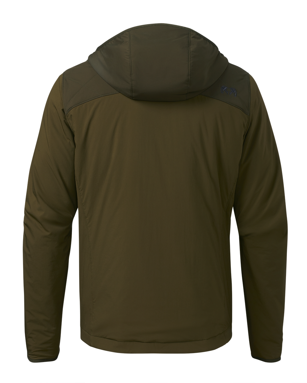 Back of Transit Packable Hooded Jacket in Dark Army/Army Green