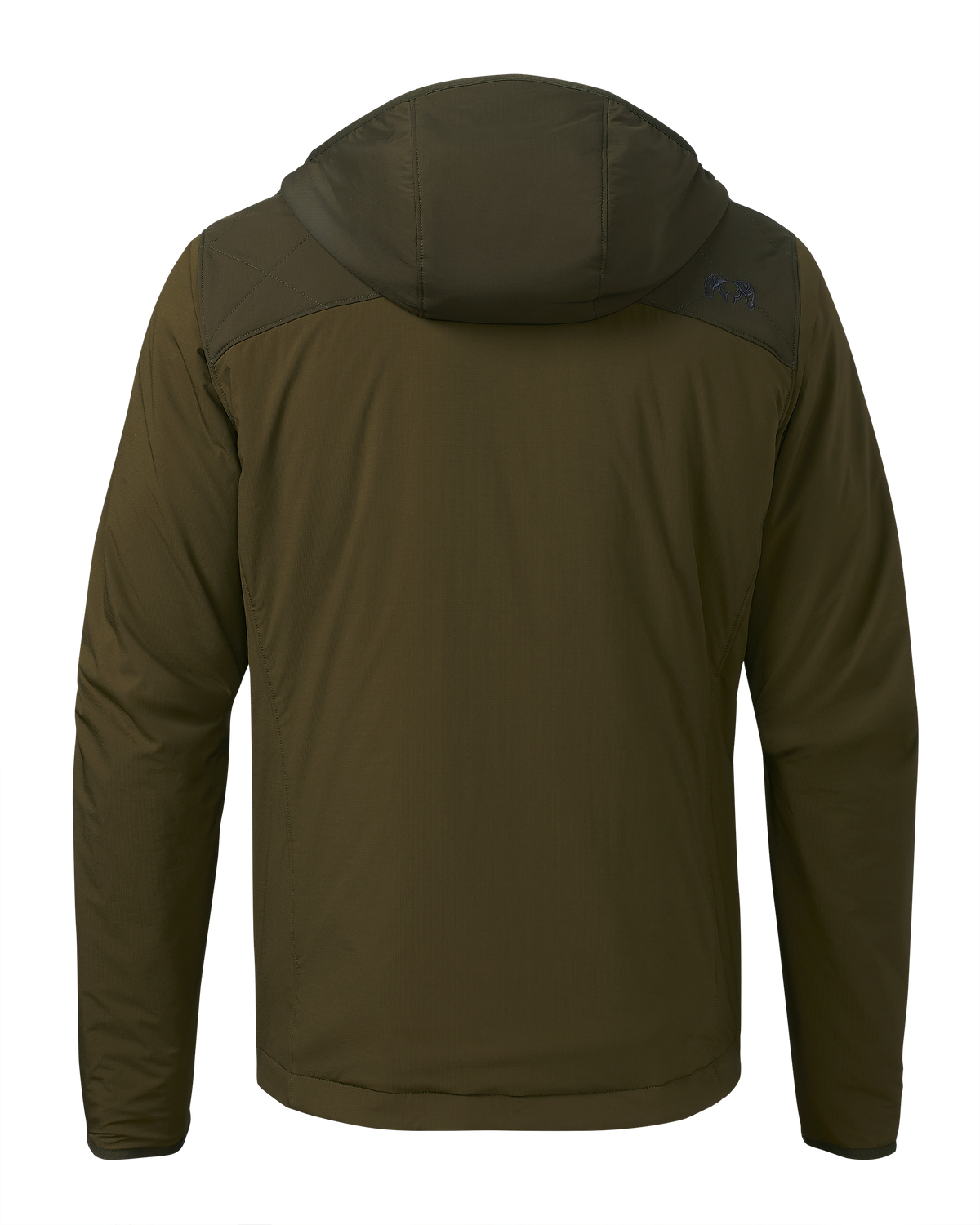 Back of Transit Packable Hooded Jacket in Dark Army/Army Green