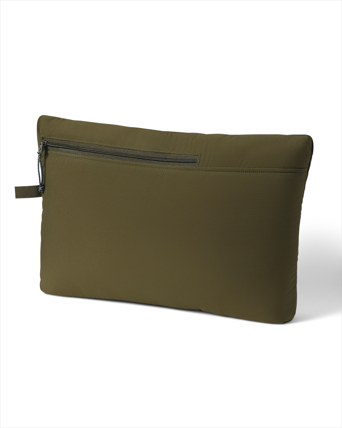 Packable Transit Hooded Jacket in Dark Army/Army, shown self-stows compactly into a pack.