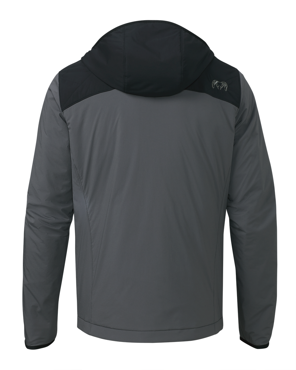 Back of Transit Packable Hooded Jacket in Black/Gunmetal