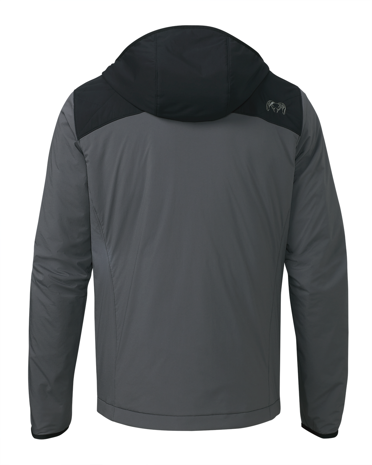 Back of Transit Packable Hooded Jacket in Black/Gunmetal
