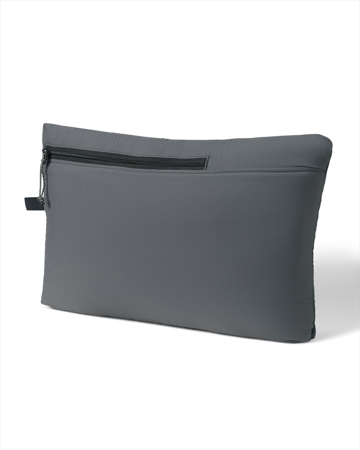 Packable Transit Hooded Jacket in Black/Gunmetal, shown self-stows compactly into a pack.