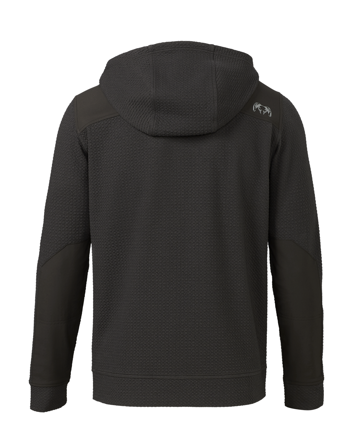 Back of Solitude Knit Hoodie in Asphalt Grey