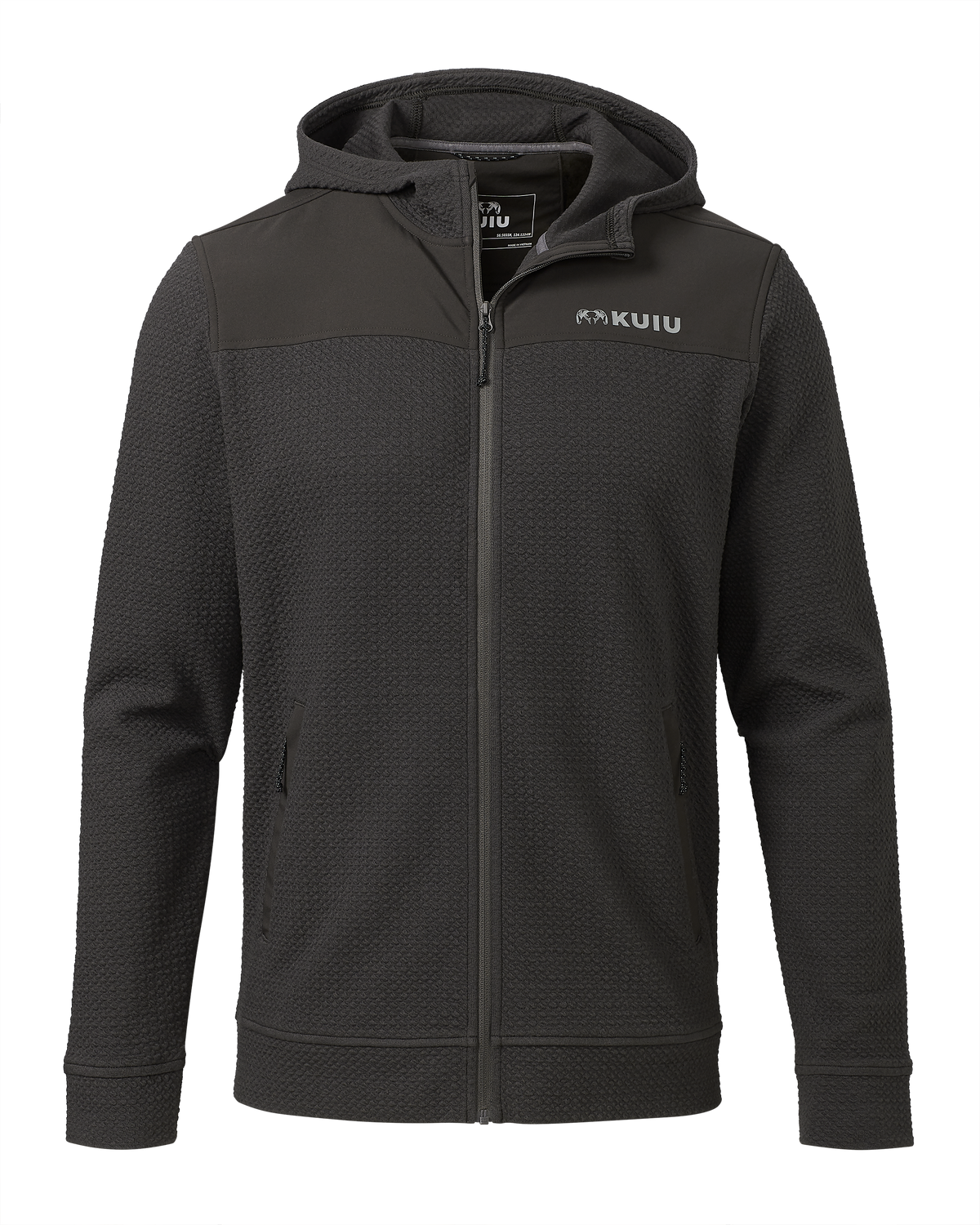 Front of Solitude Knit Hoodie in Asphalt Grey