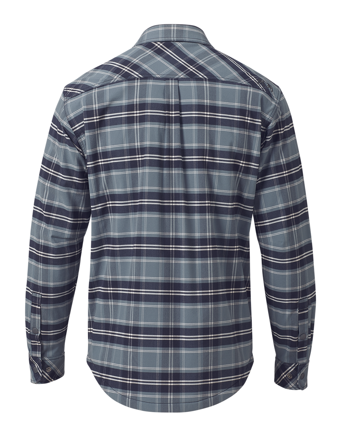 Back of Field Flannel Fleece Shirt Jacket in Steel Blue Framework