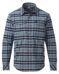Front of Field Flannel Fleece Shirt Jacket in Steel Blue Framework