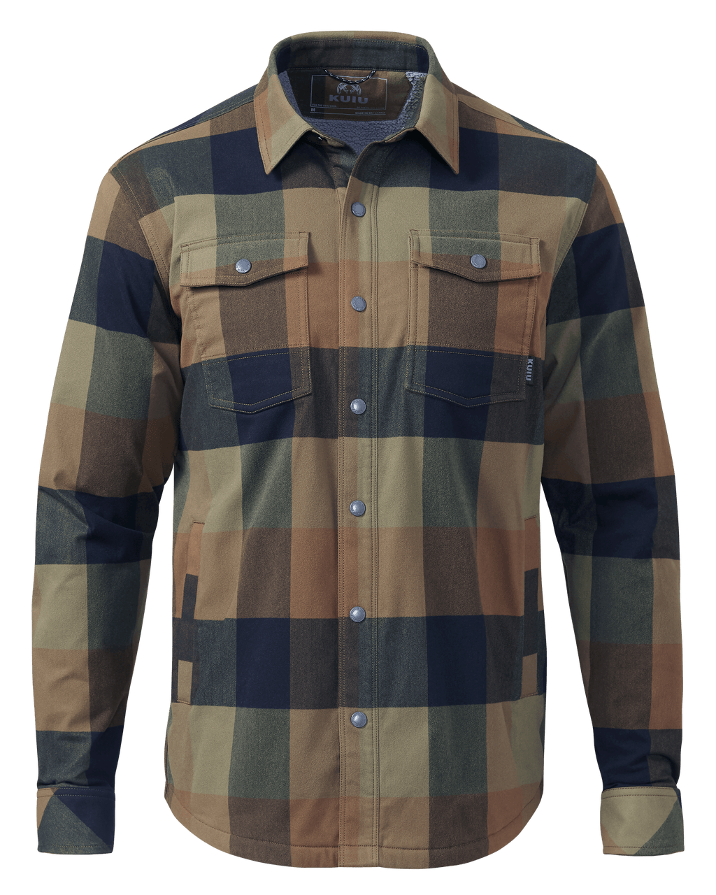 Front of Fleece Lined Flannel Shirt Jacket in Valo Plaid