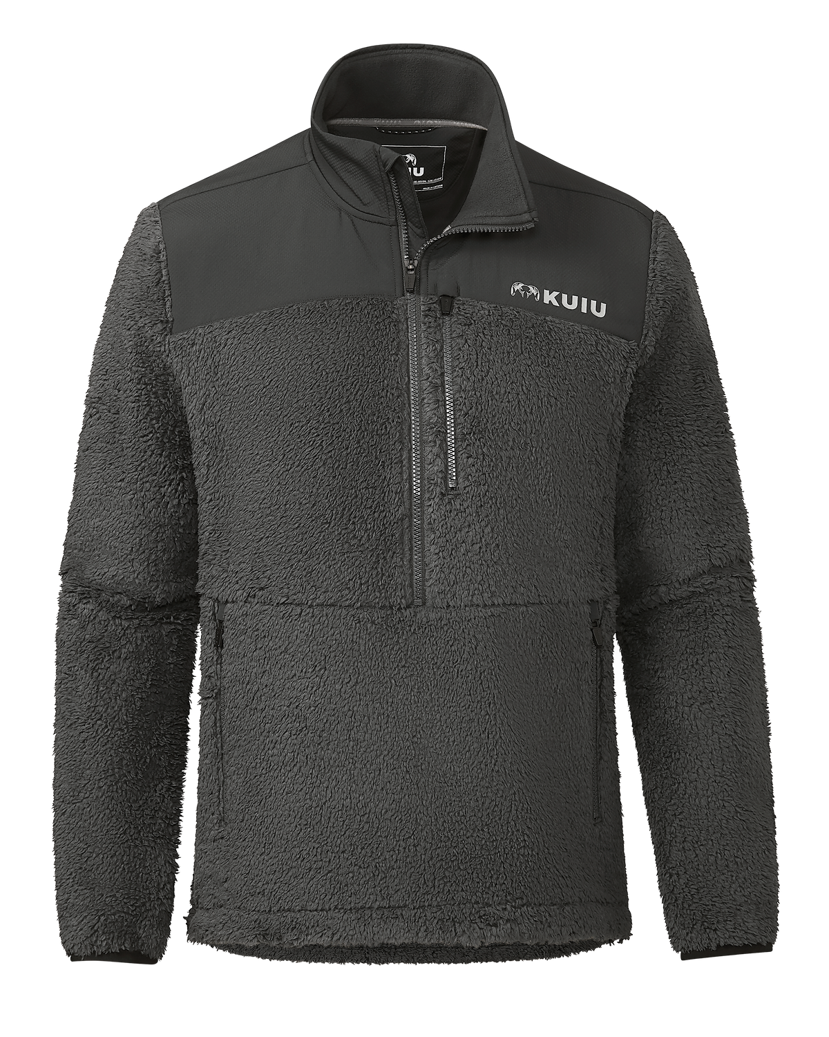 Front of Sherpa Fleece Zip Pullover in Asphalt Grey