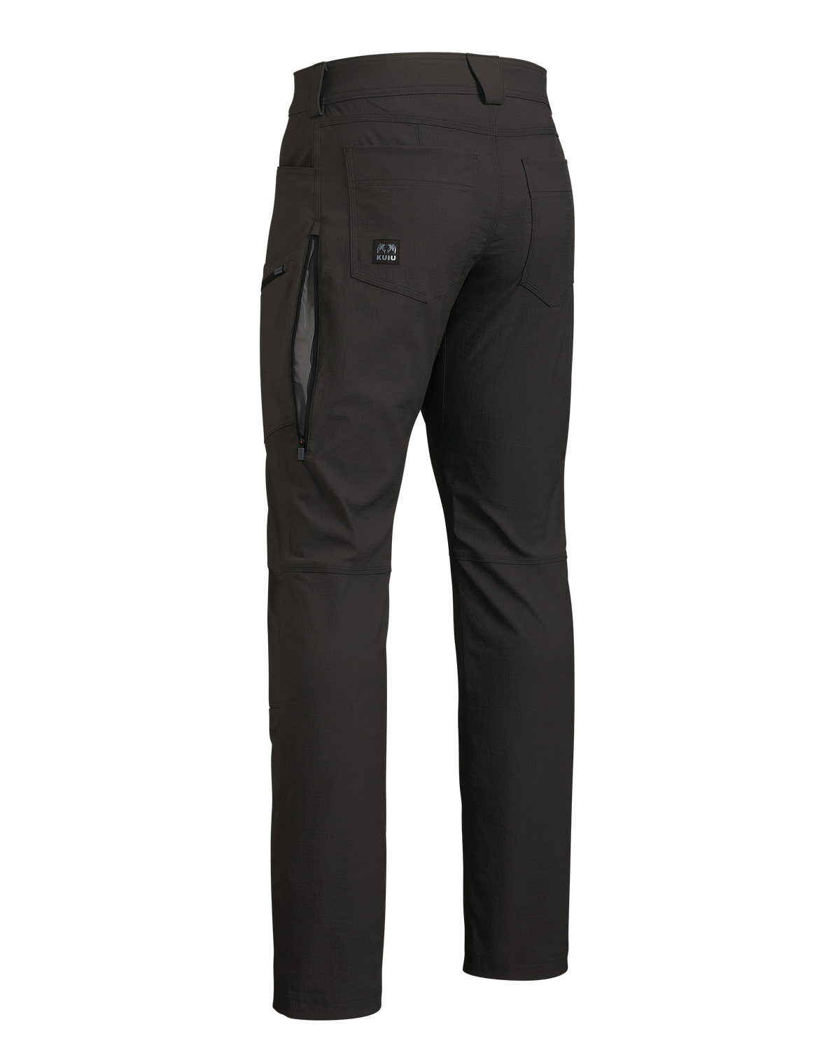 Back of Motive Workgrade Pant in Asphalt Grey, showing unzippered open hip vent