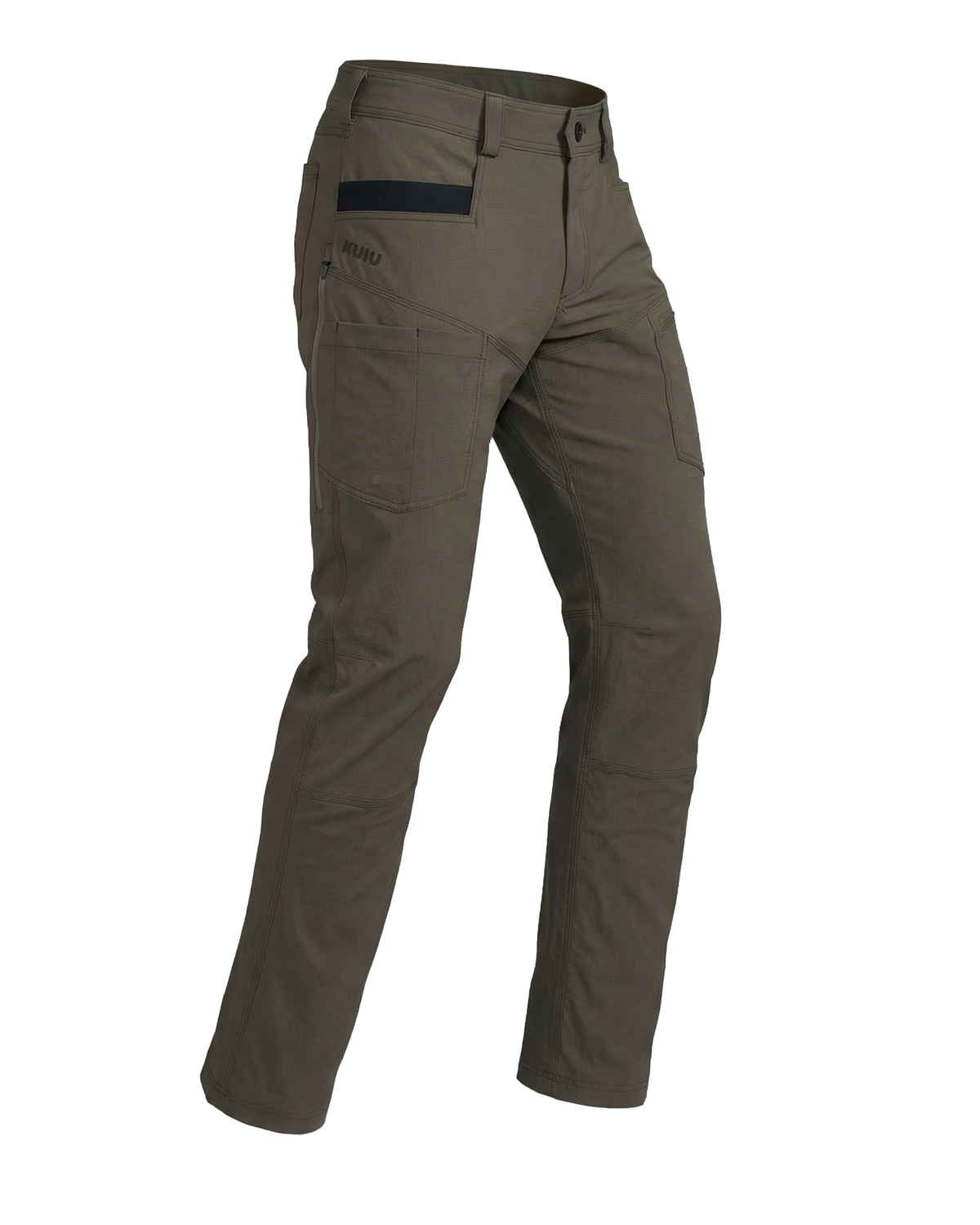 Angled pose highlighting shape and construction of Motive Workgrade Pant in Rodeo Brown
