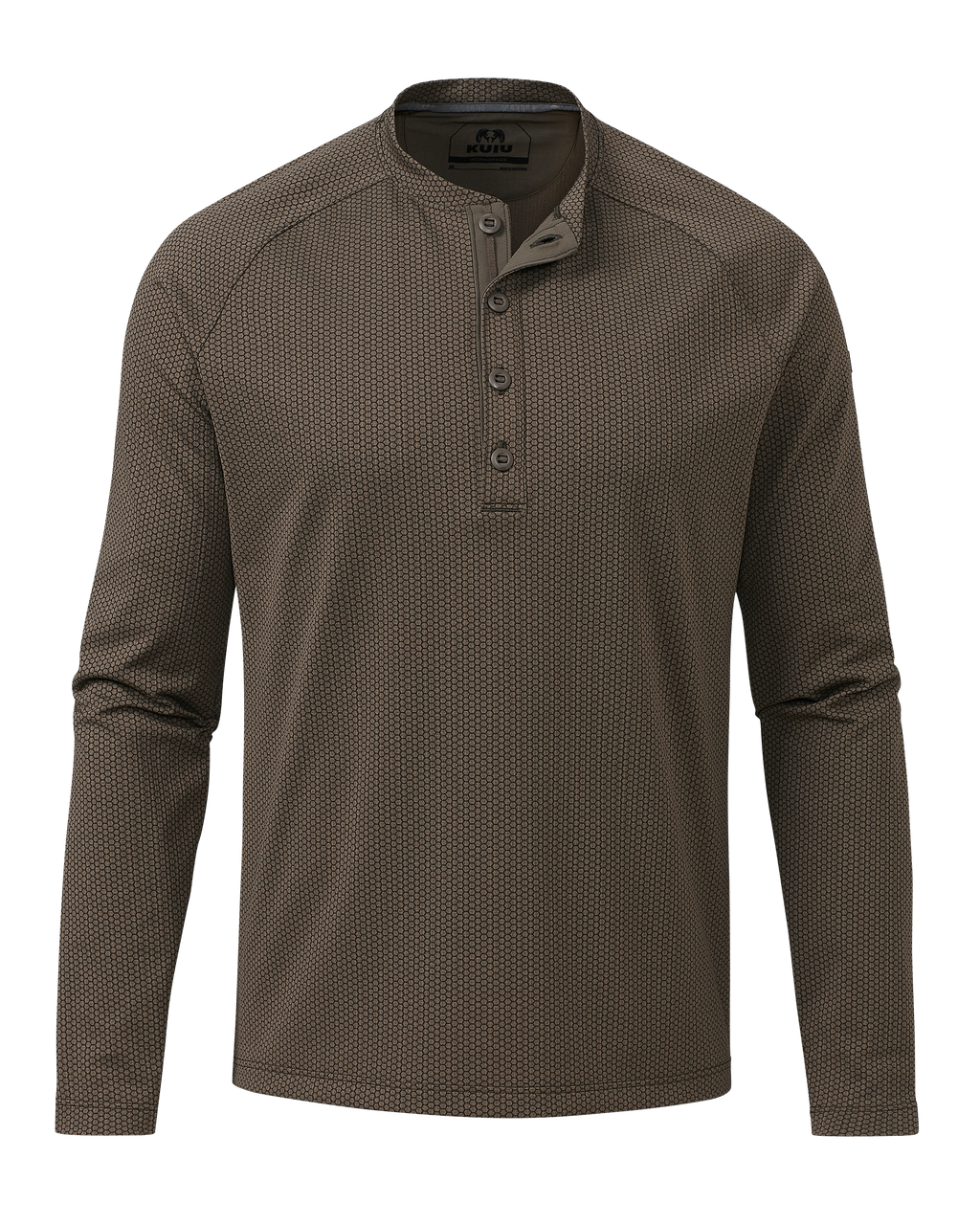 Front of Dura-Knit Henley in Rodeo Brown