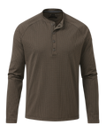 Front of Dura-Knit Henley in Rodeo Brown