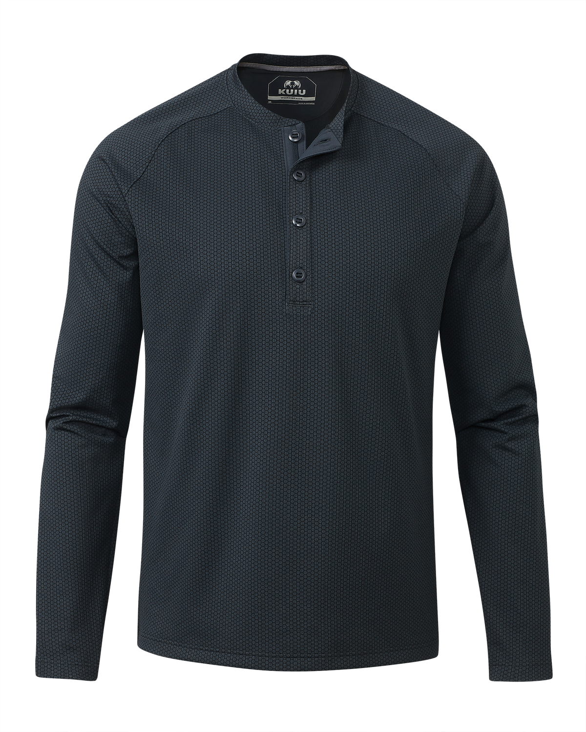 Front of Dura-Knit Henley in Nightfall Blue