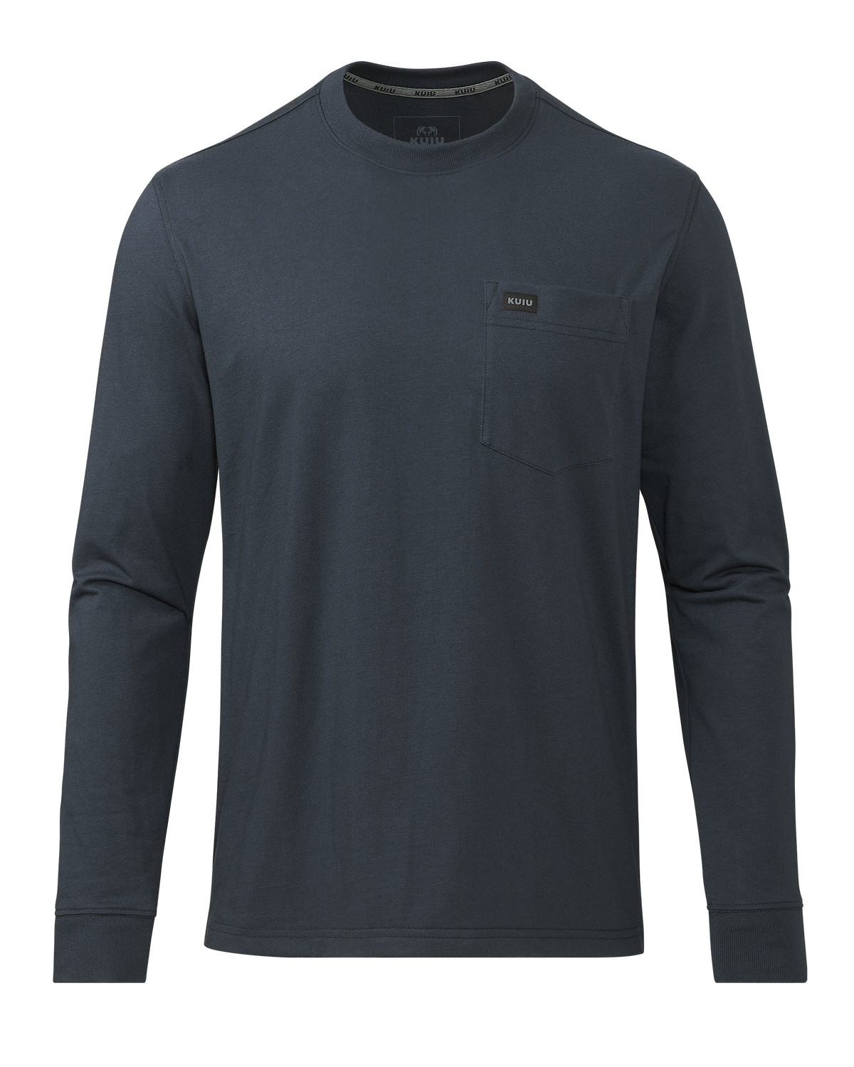 Front of Workgrade LS Pocket Crew in Steel Blue Grey