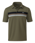 Front of KUIU Performance Polo Stripe in Evergreen Chest Stripe