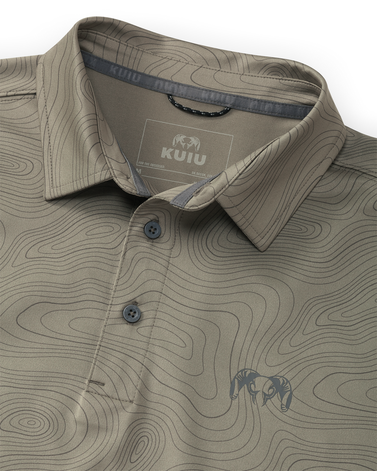 Collar of KUIU Performance Polo in Woodsmoke Topo