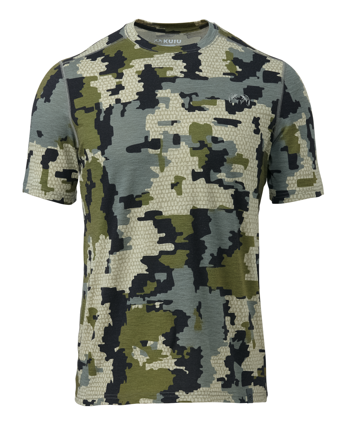 Front of Ultra Merino 120 LT Short Sleeve Crew in Verde Camouflage