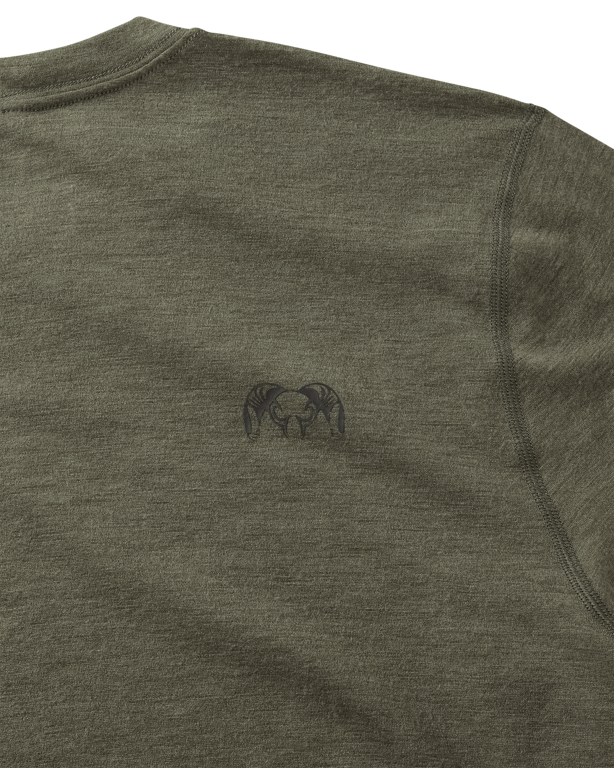 KUIU Logo on back of upper right shoulder of ULTRA Merino 120 LT Long Sleeve Crewneck Shirt in Ash Brown