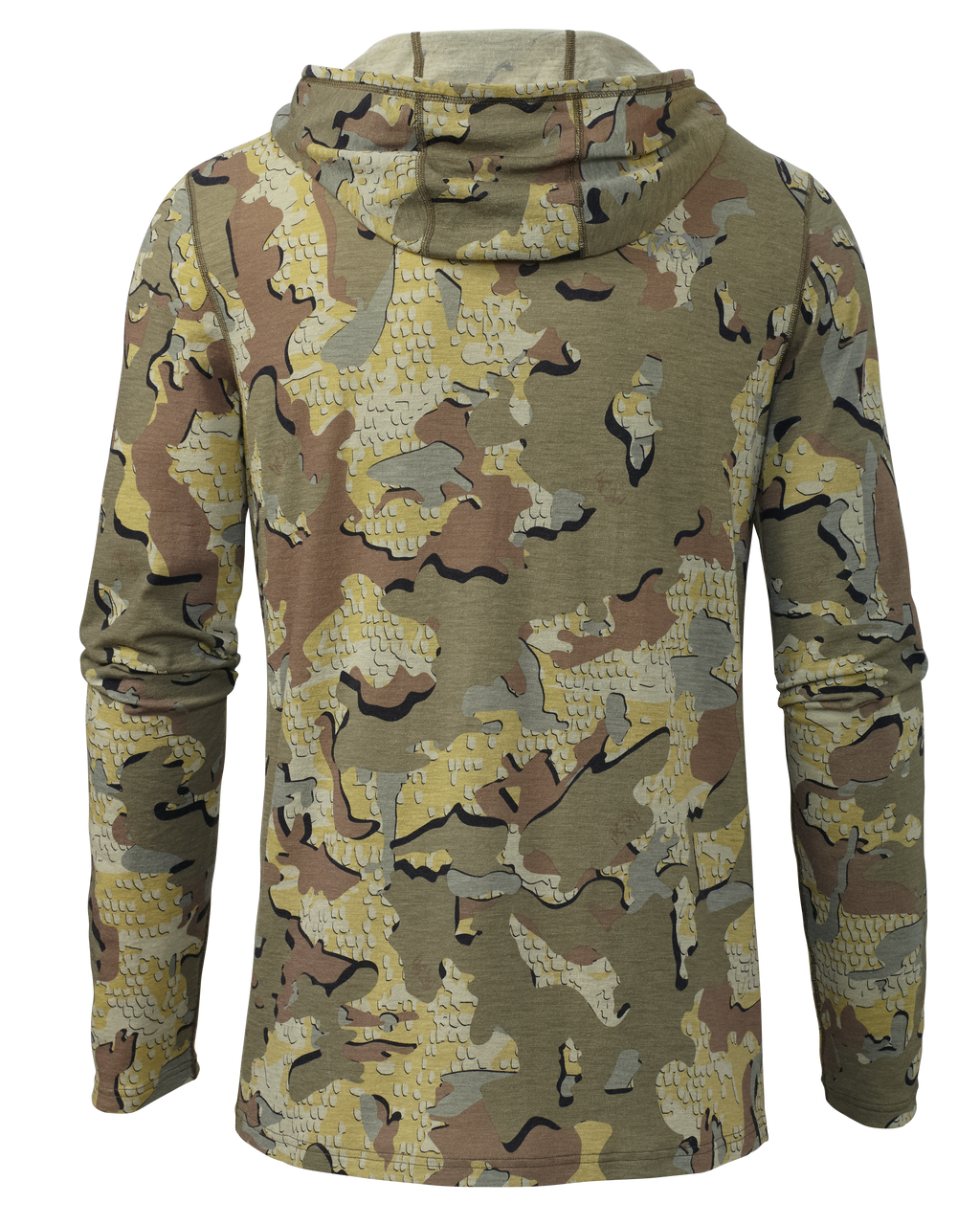 Back of ULTRA Merino 120 LT LS Hoodie in Valo Camouflage