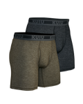 ULTRA Merino Boxer Brief 2-Pack. One pair of Boxer Briefs in Black and the second pair of Boxer Briefs in Ash Brown
