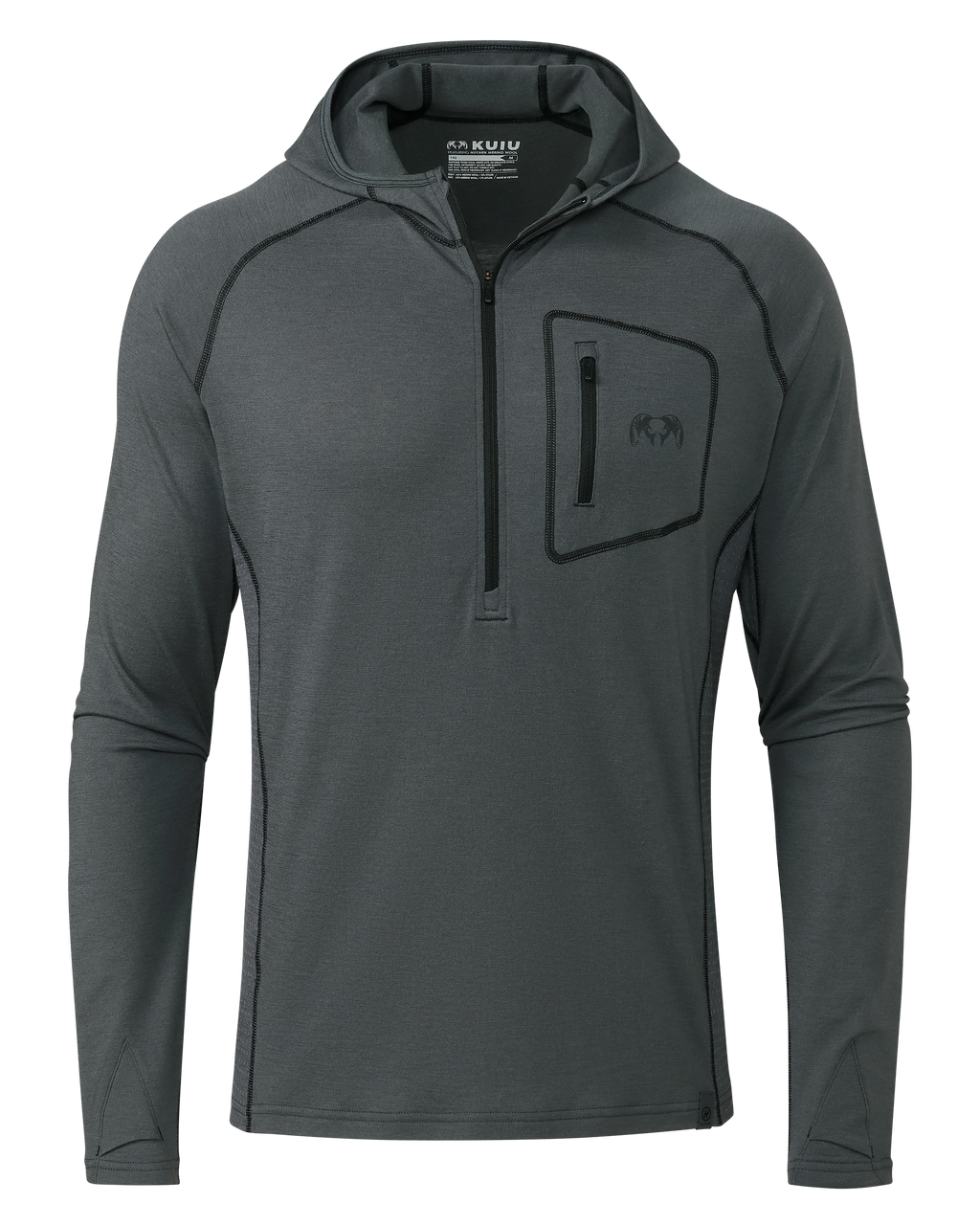 Front of ULTRA Merino 145 Zip-T Hunting Hoodie in Gunmetal Grey