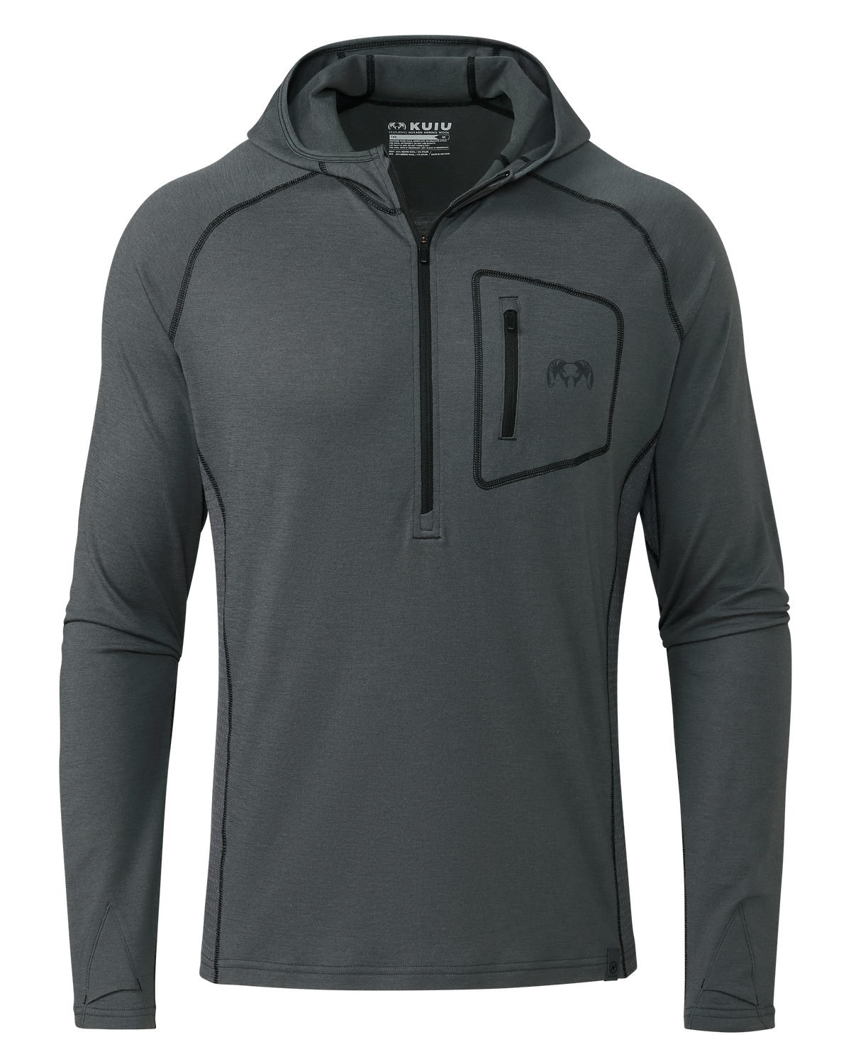 Front of ULTRA Merino 145 Zip-T Hunting Hoodie in Gunmetal Grey