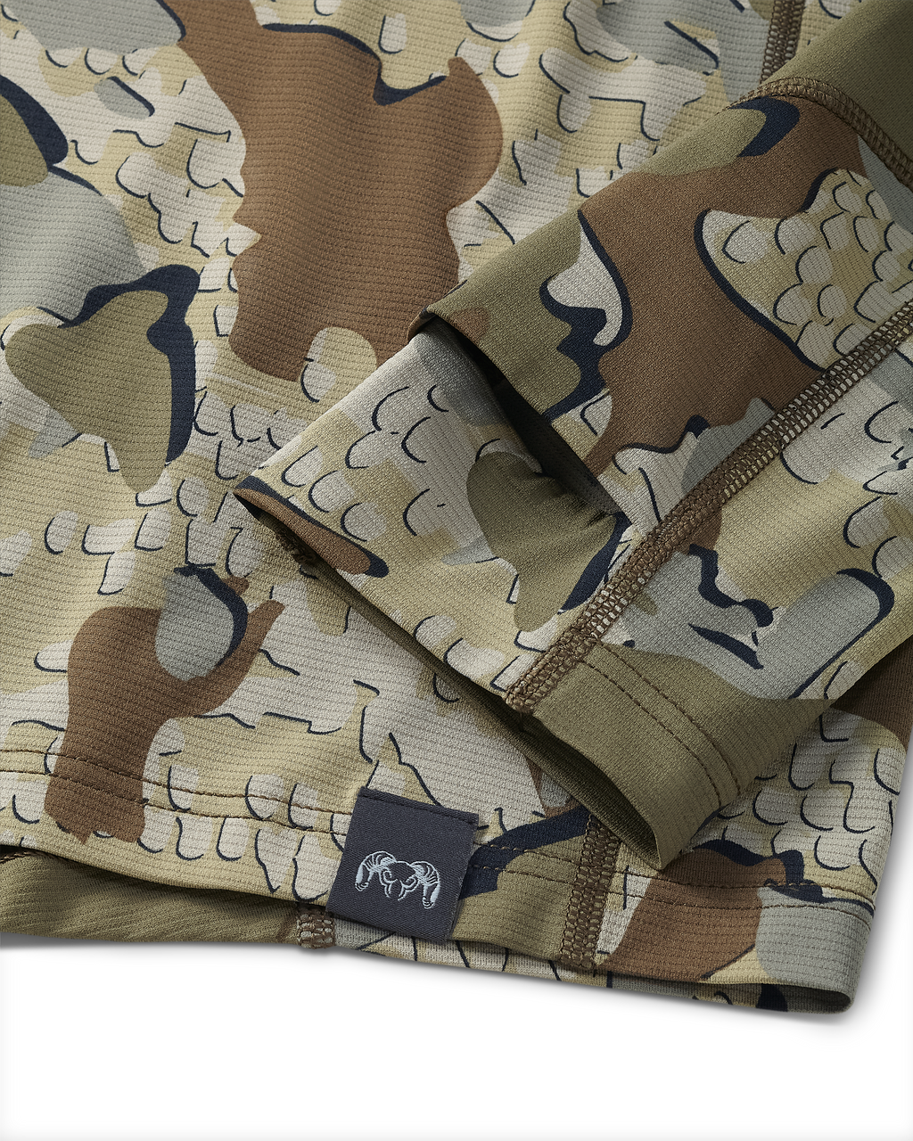 Close-up detail of layered thumbhole on Vital S1 Long Sleeve Crew in Valo Camouflage