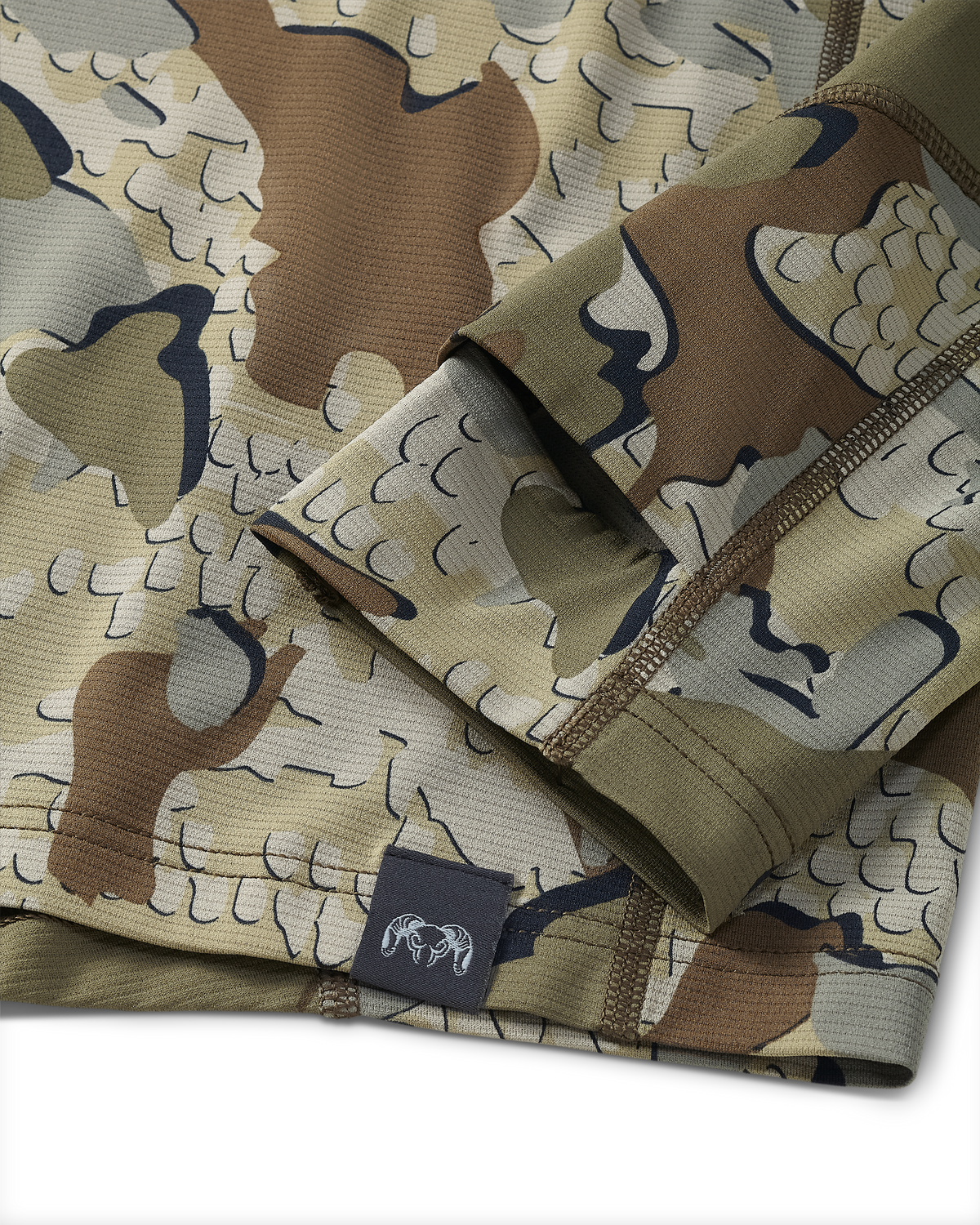 Close-up detail of layered thumbhole on Vital S1 Long Sleeve Crew in Valo Camouflage