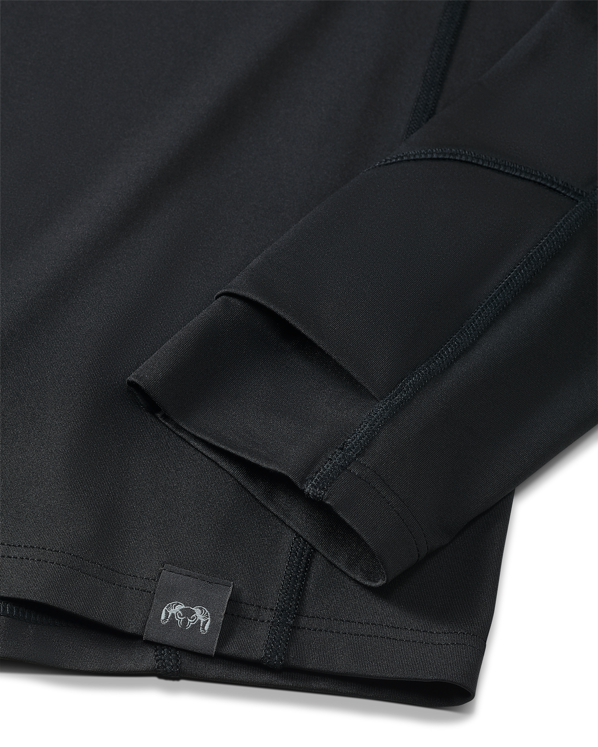 Close-up detail of layered thumbhole on Vital S2 Long Sleeve Crew in Black