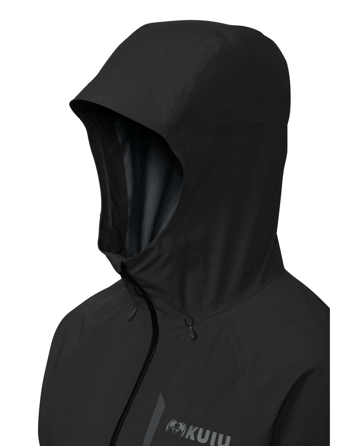 Hood detail on Chugach TR Rain Jacket in Black