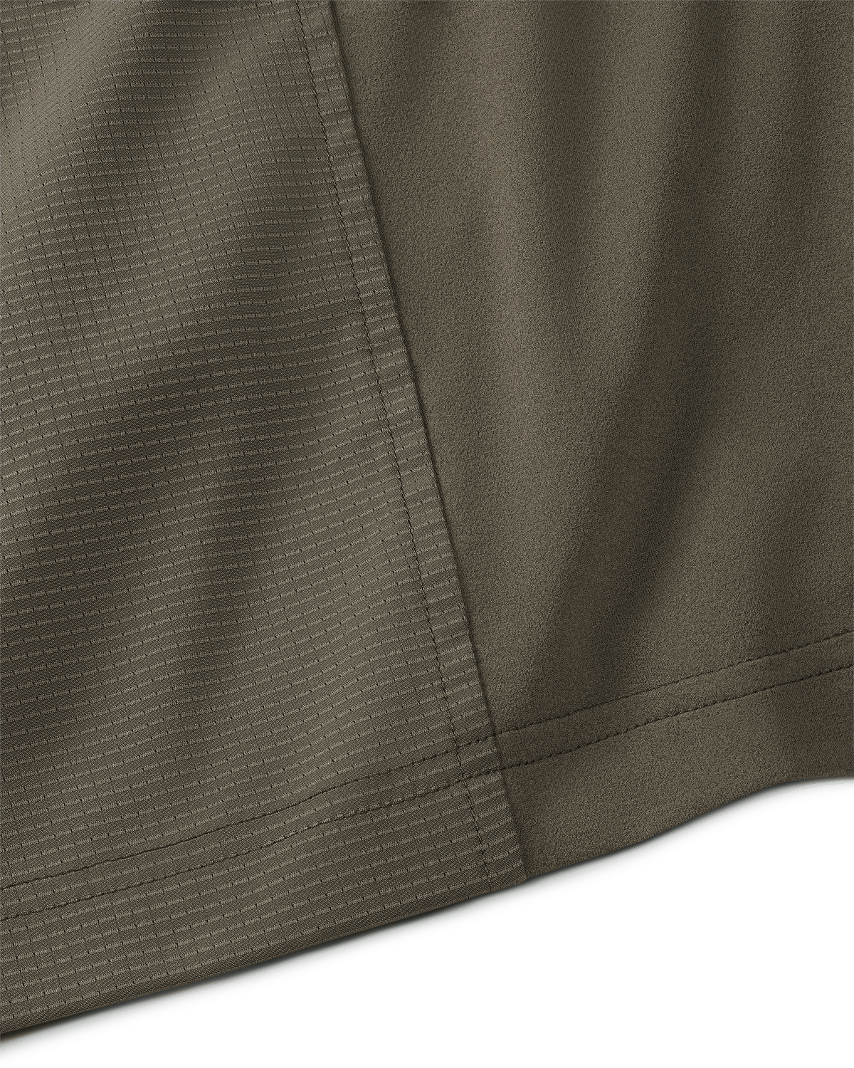 Stitches of the side seam on Tiburon Hybrid Snap Shirt in Ash Brown