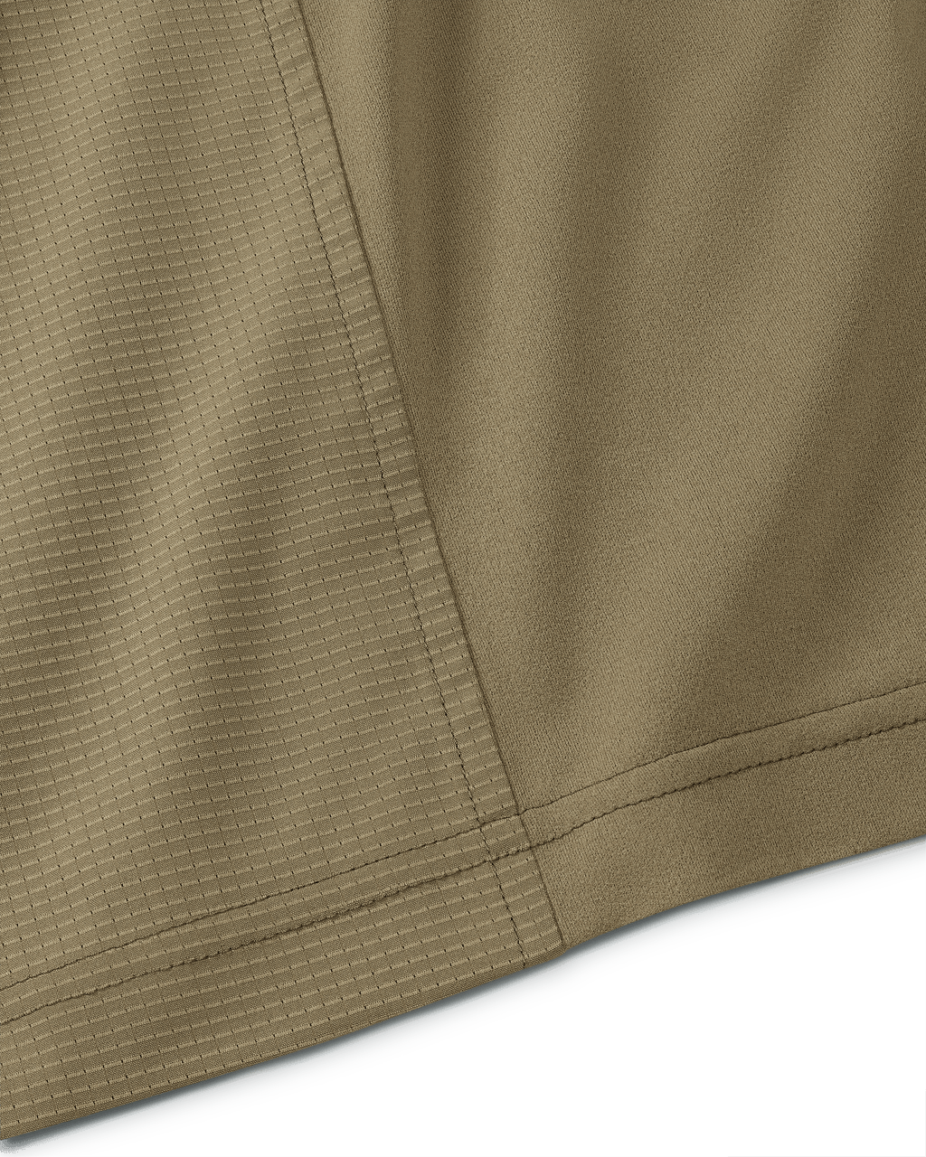 Stitches of the side seam on Tiburon Hybrid Snap Shirt in Khaki