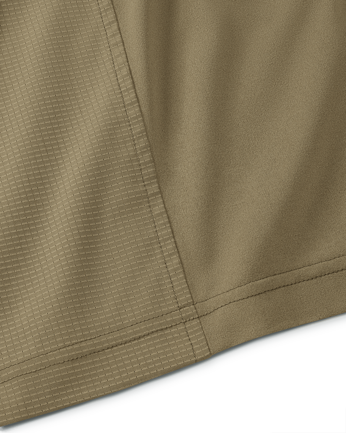 Stitches of the side seam on Tiburon Hybrid Snap Shirt in Khaki