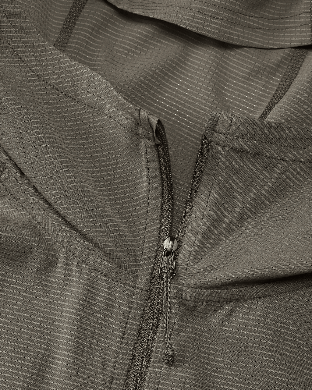 Front of Tiburon Hybrid Hoodie in Ash Brown of slightly unzipped hood