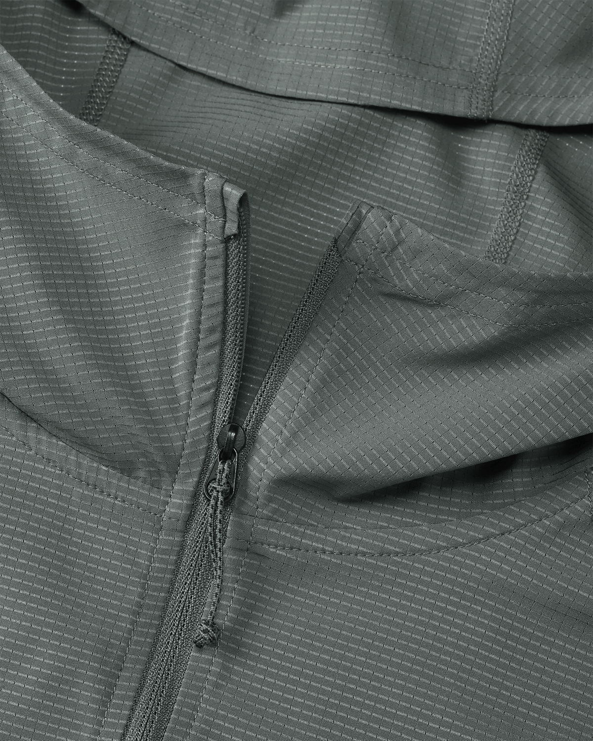 Front of Tiburon Hybrid Hoodie in Stone Grey of slightly unzipped hood