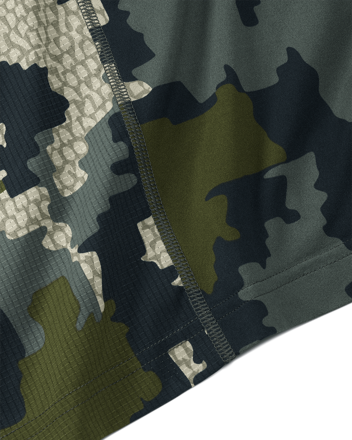 stitches on the side of Tiburon Hybrid Hoodie in Verde Camouflage