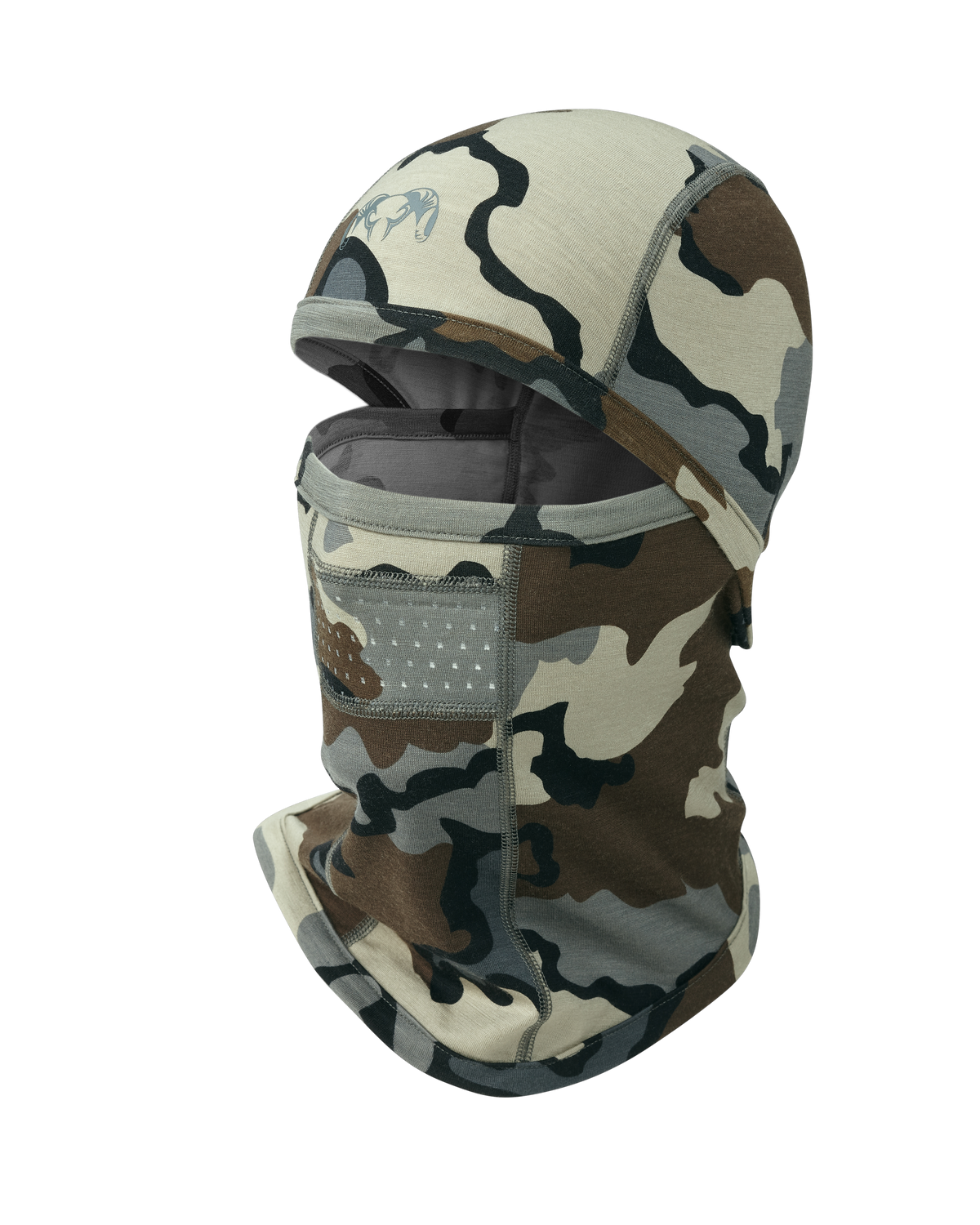 Front of ULTRA Merino 145 Balaclava in Vias Camouflage