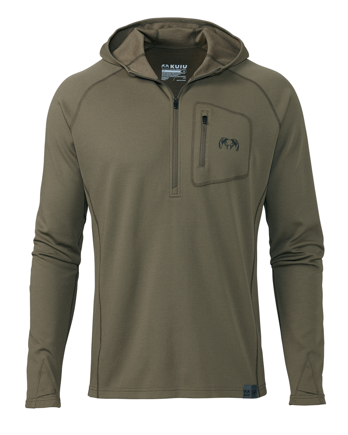 Front of PRO Merino 200 Zip-T Hoodie Shirt in Ash Brown