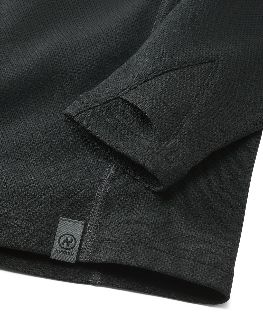 Detail of cuff and layered thumbhole on PRO Merino 200 Zip-T Hoodie in Black