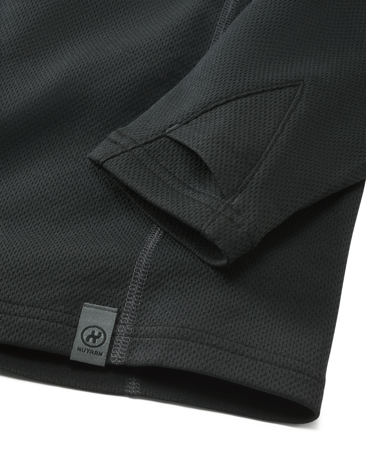 Detail of cuff and layered thumbhole on PRO Merino 200 Zip-T Hoodie in Black