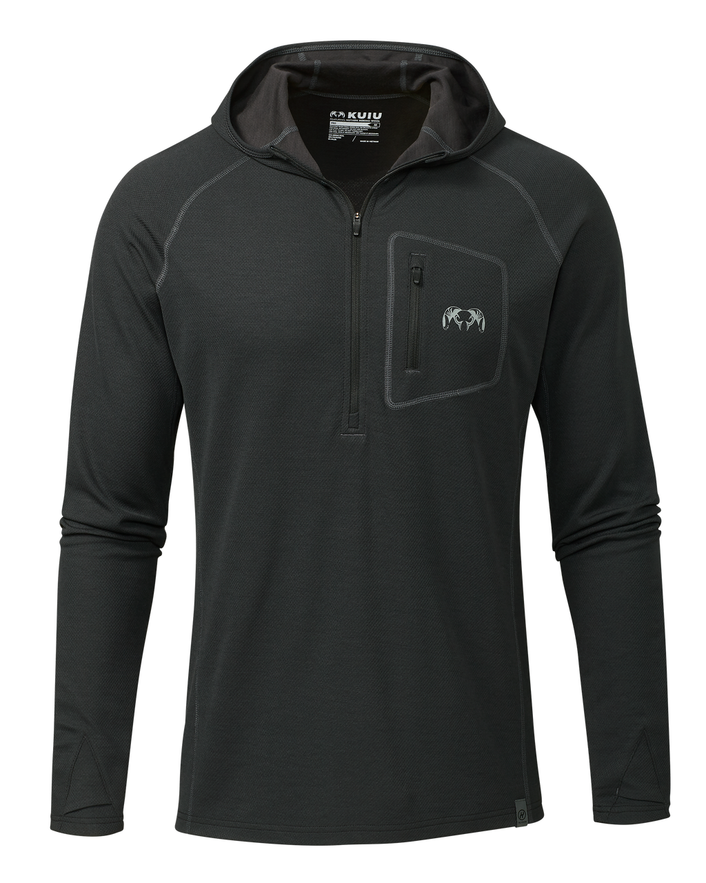 Front of PRO Merino 200 Zip-T Hoodie in Black