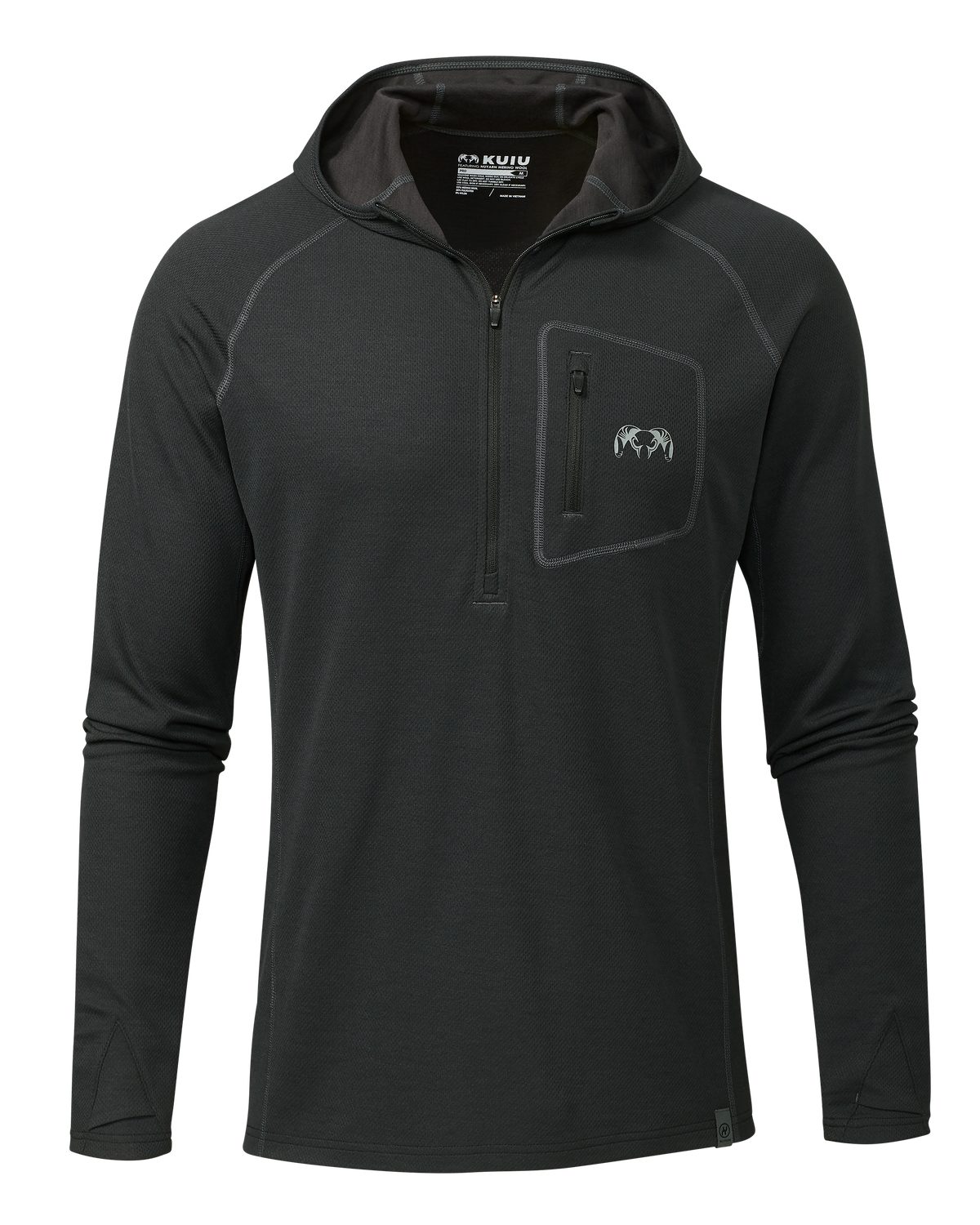 Front of PRO Merino 200 Zip-T Hoodie in Black