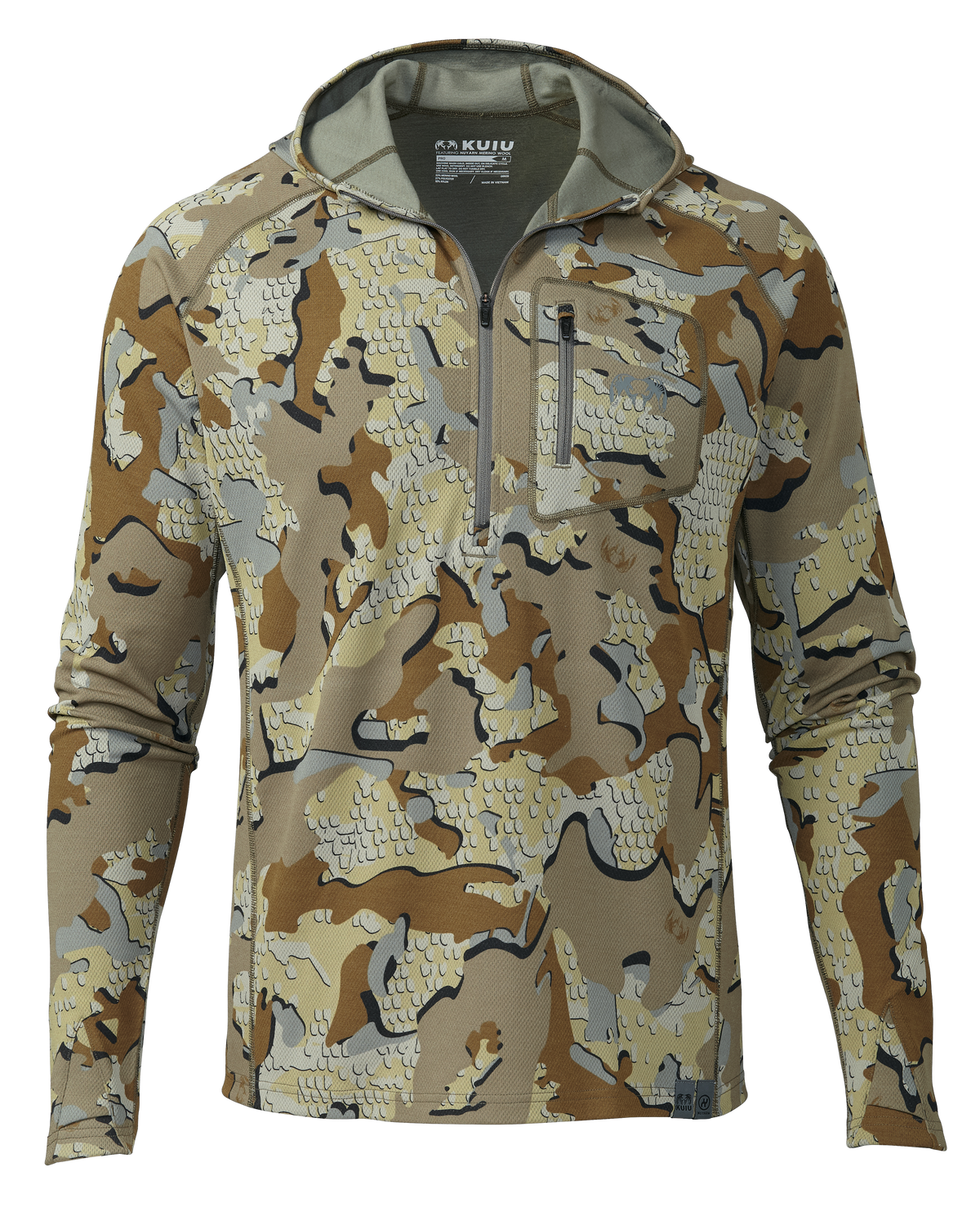 Front of PRO Merino 200 Zip-T Hoodie in Valo Camouflage
