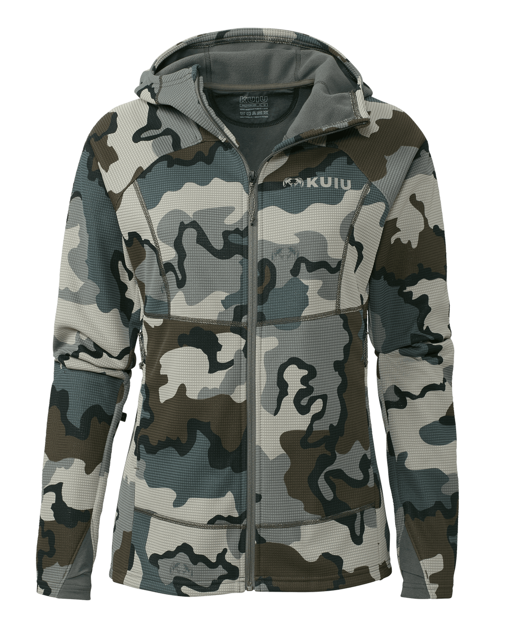 Front of Women's Peloton 240 Full Zip Hoodie Shirt in Vias Camouflage