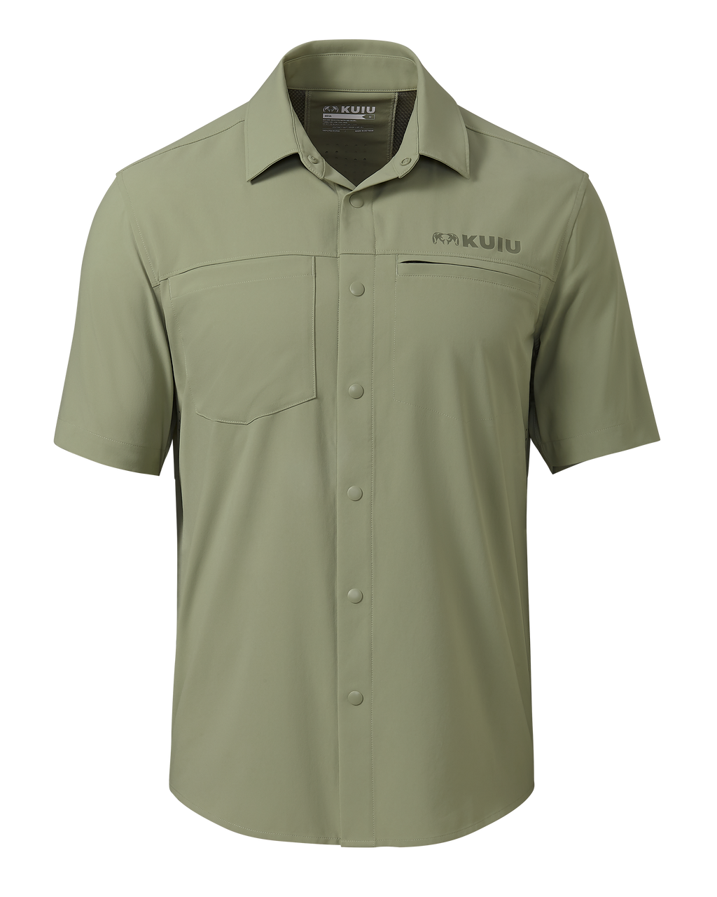 Front of Mesa Vented Short Sleeve Snap Shirt in Buckbrush